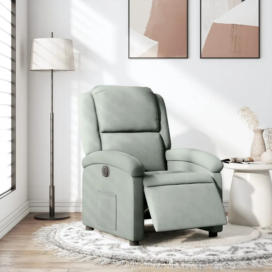 Fauteuil inclinable électrique gris clair velours - 16