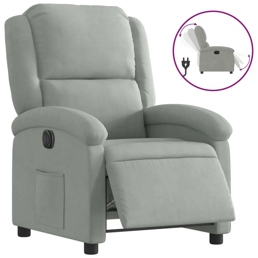 Fauteuil inclinable électrique gris clair velours - 2
