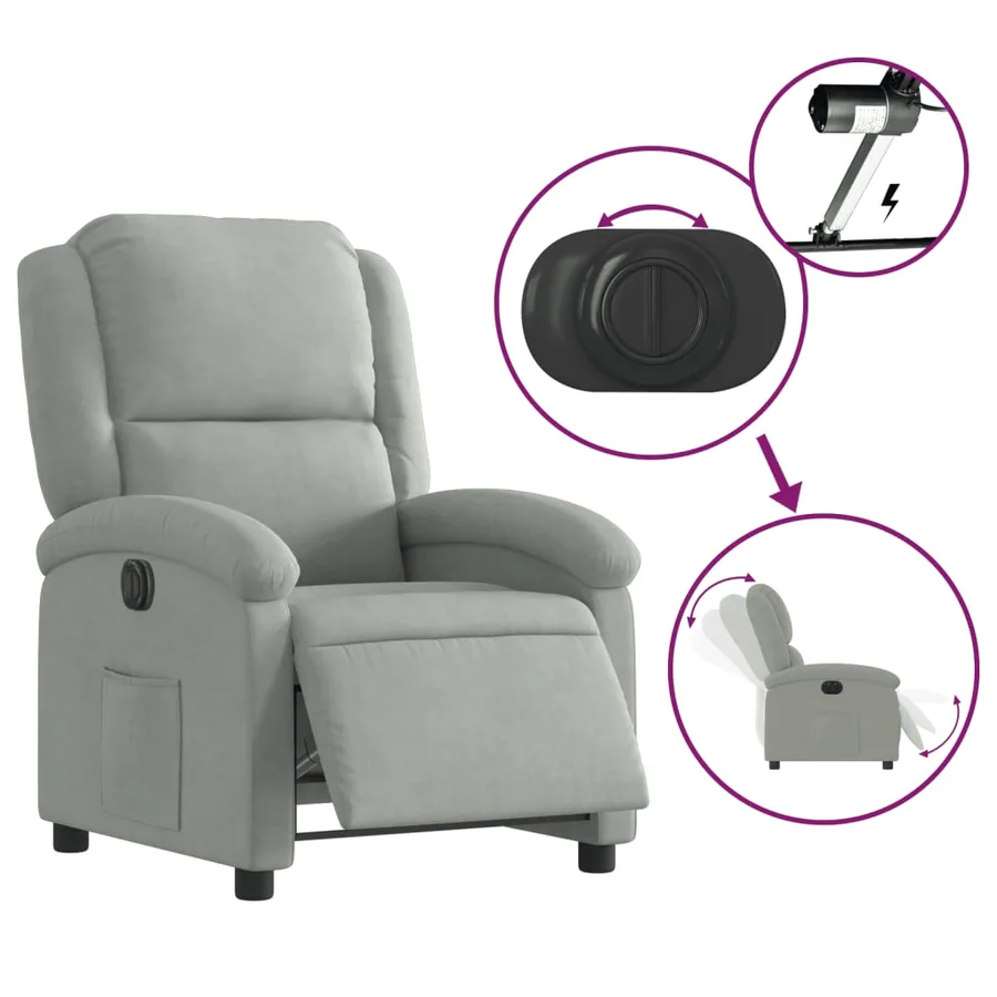 Fauteuil inclinable électrique gris clair velours - 6