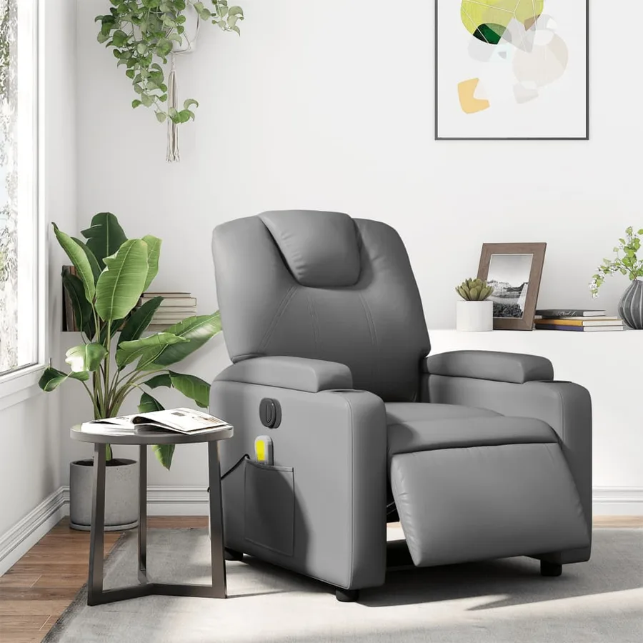 Fauteuil de massage inclinable électrique gris similicuir - 15