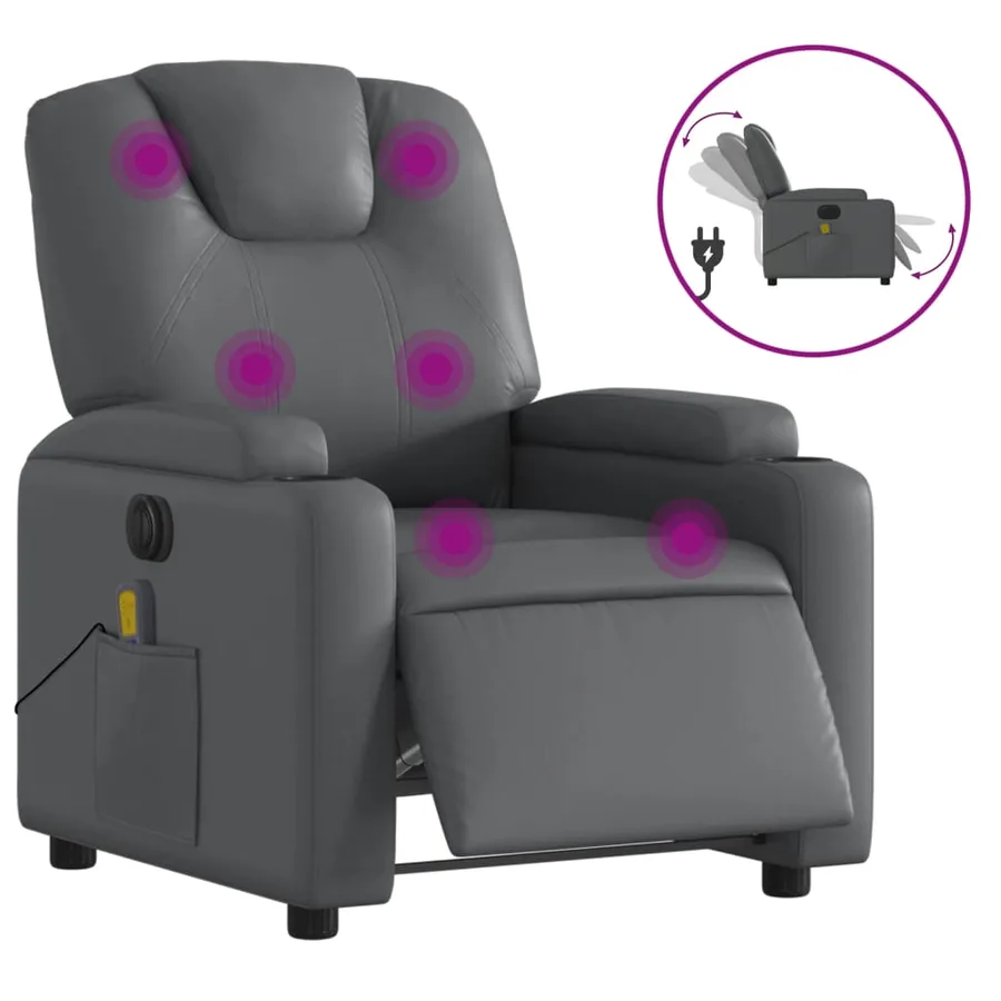 Fauteuil de massage inclinable électrique gris similicuir - 2