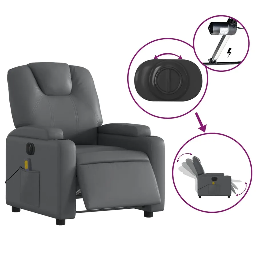 Fauteuil de massage inclinable électrique gris similicuir - 6