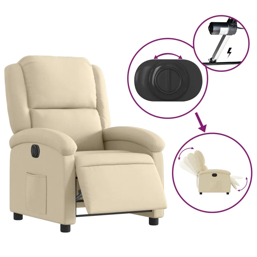Fauteuil inclinable électrique Crème Tissu - 6