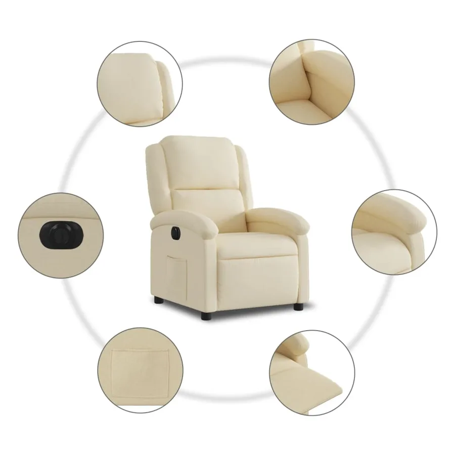 Fauteuil inclinable électrique Crème Tissu - 8
