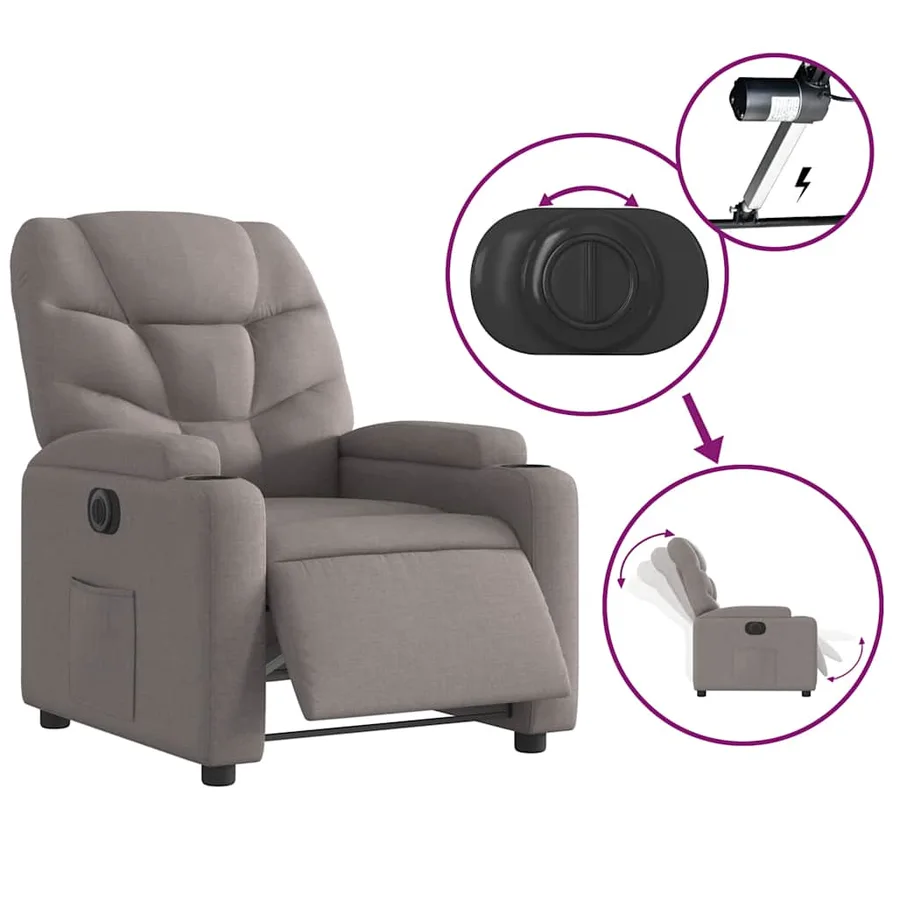 Fauteuil inclinable électrique Taupe Tissu - 6