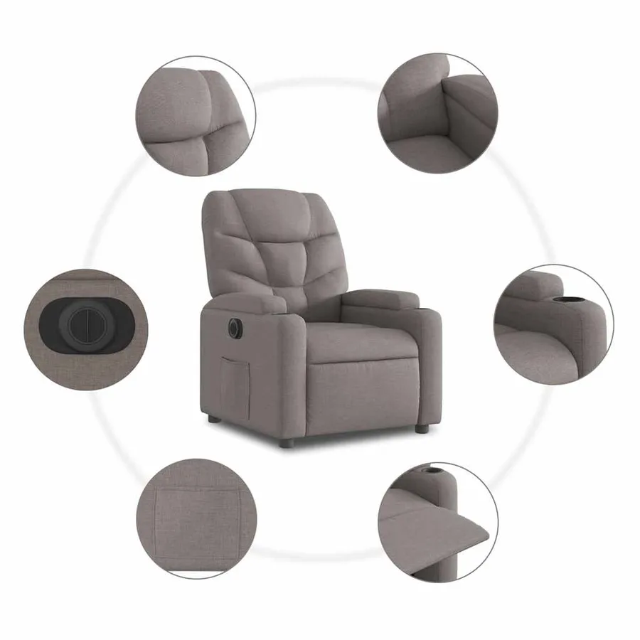 Fauteuil inclinable électrique Taupe Tissu - 8