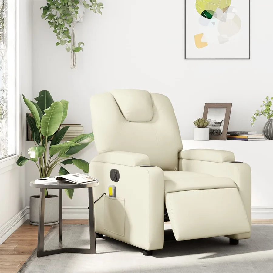 Fauteuil de massage inclinable électrique crème similicuir - 15