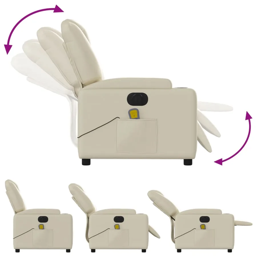 Fauteuil de massage inclinable électrique crème similicuir - 7