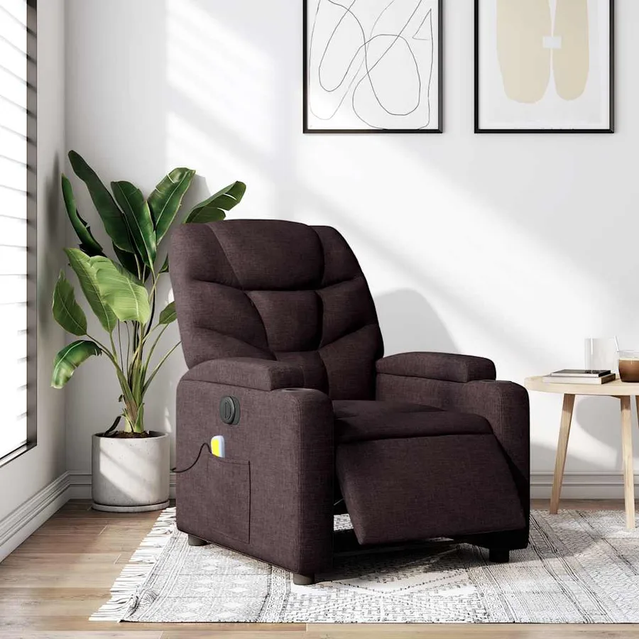 Fauteuil de massage inclinable électrique Marron foncé Tissu - 15