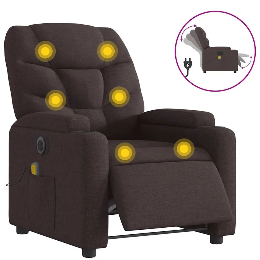 Fauteuil de massage inclinable électrique Marron foncé Tissu - 2