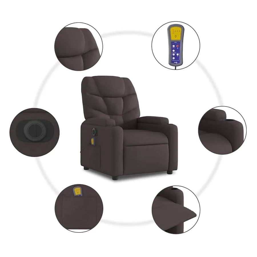 Fauteuil de massage inclinable électrique Marron foncé Tissu - 8