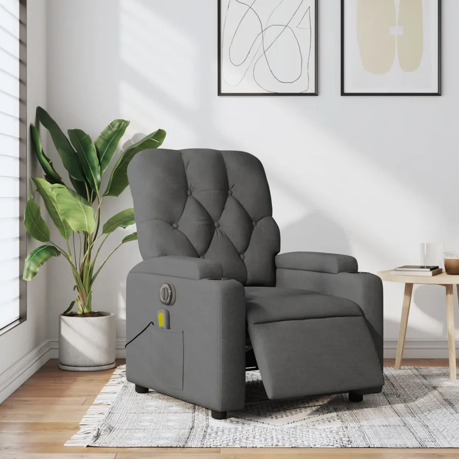 Fauteuil inclinable de massage électrique gris foncé tissu - 15