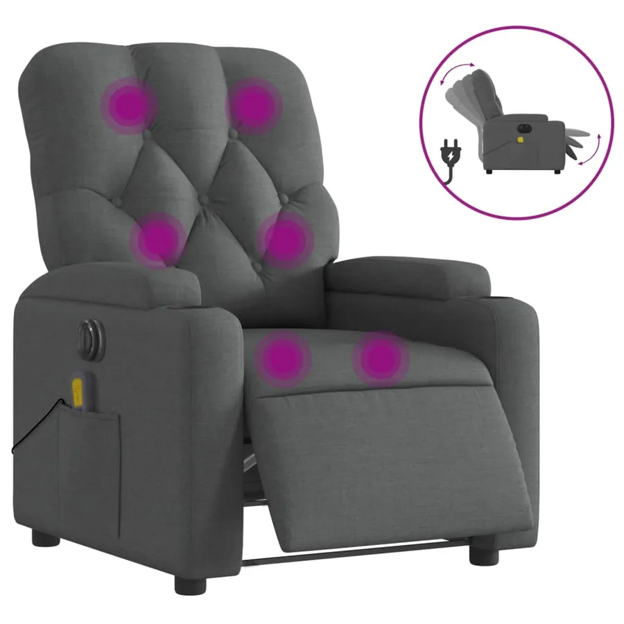 Fauteuil inclinable de massage électrique gris foncé tissu - 2