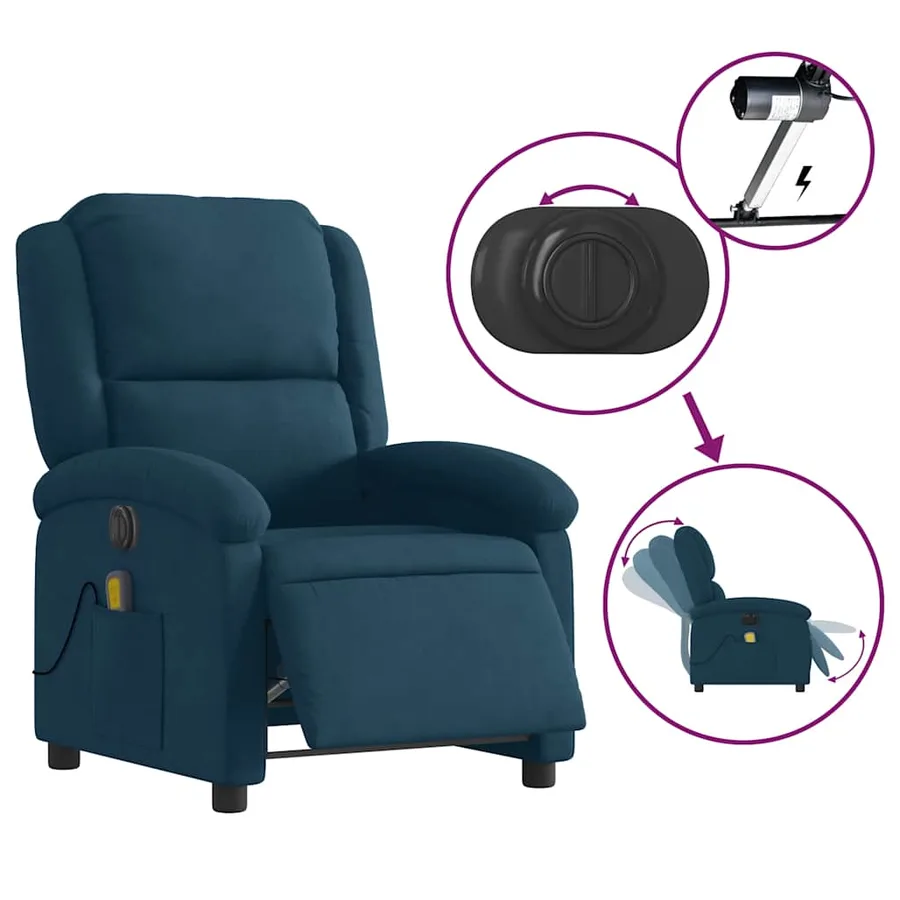Fauteuil inclinable de massage électrique bleu velours - 10