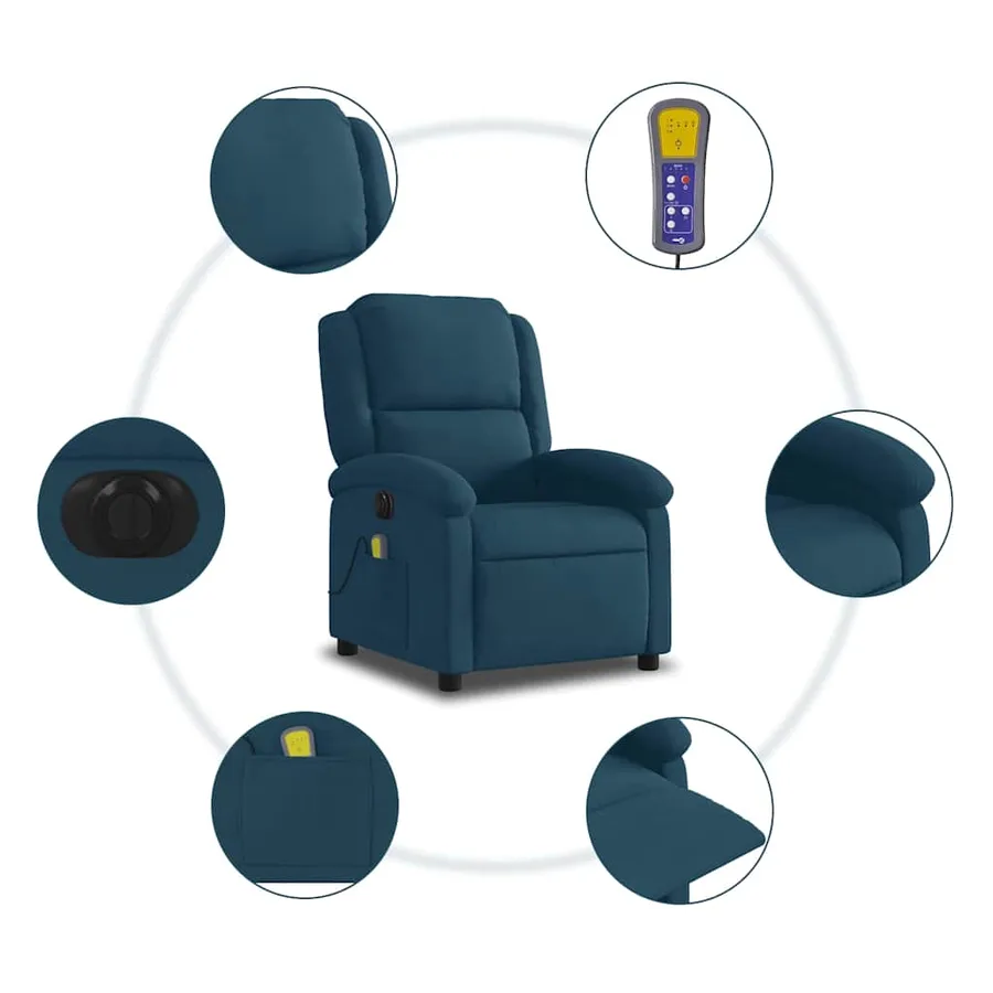 Fauteuil inclinable de massage électrique bleu velours - 11