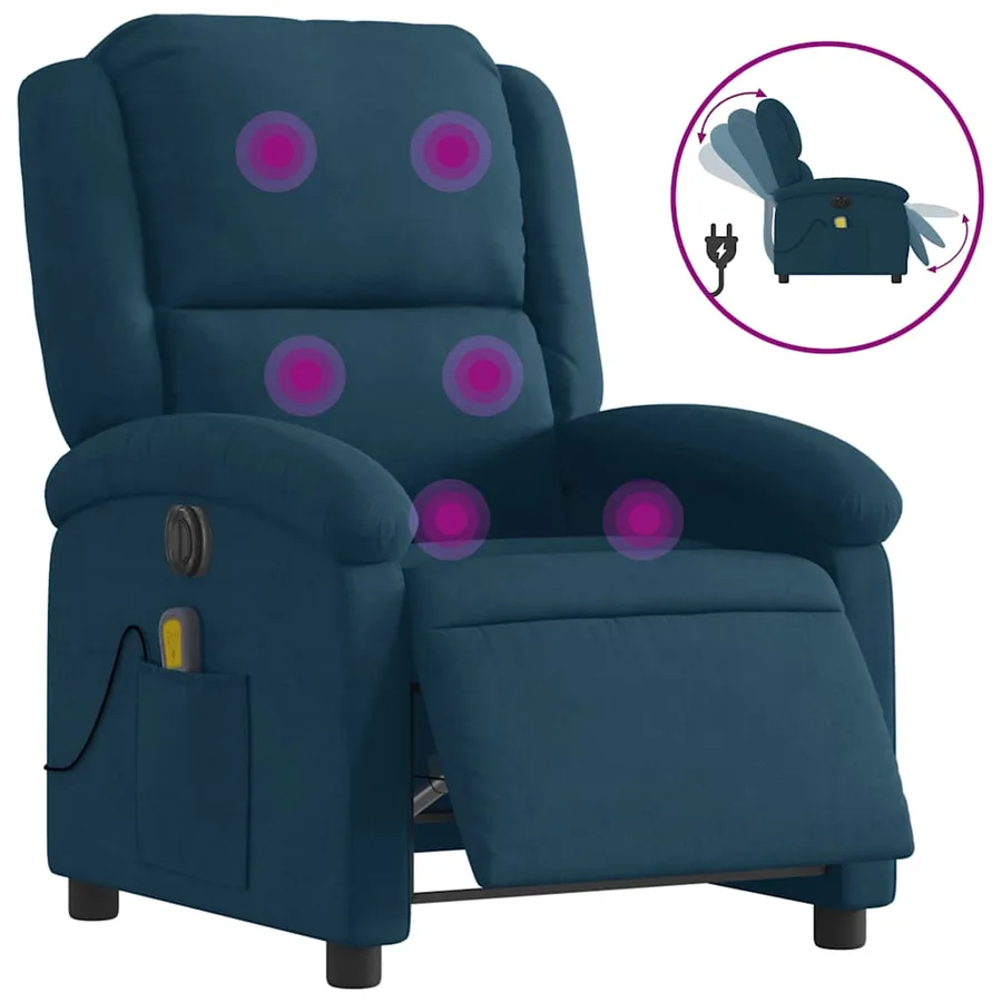 Fauteuil inclinable de massage électrique bleu velours - 2