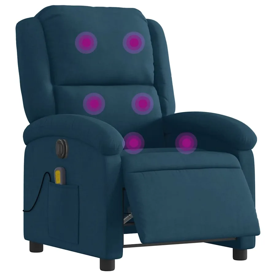 Fauteuil inclinable de massage électrique bleu velours - 3