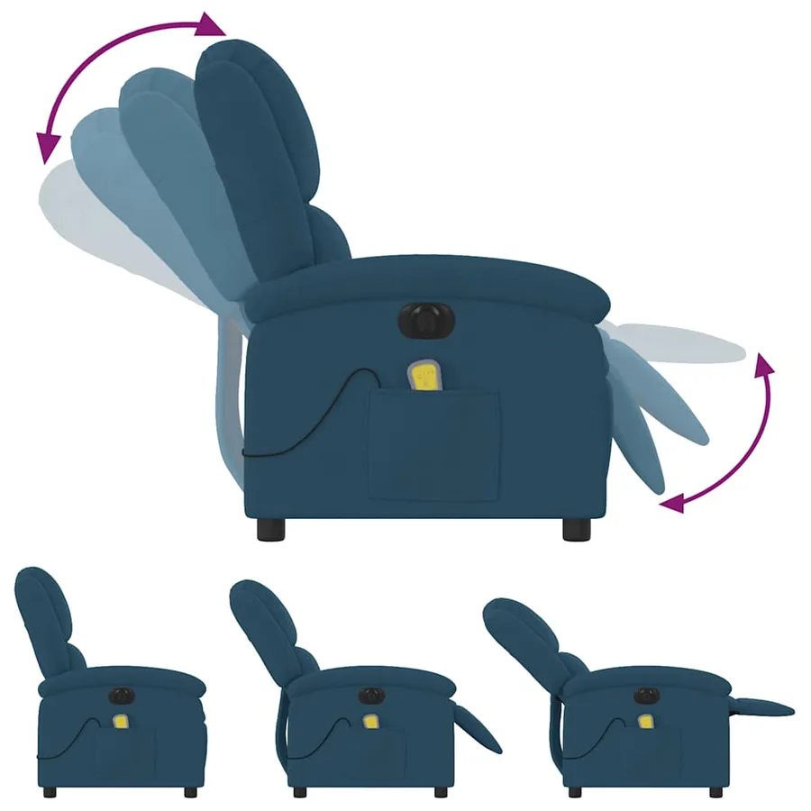 Fauteuil inclinable de massage électrique bleu velours - 9