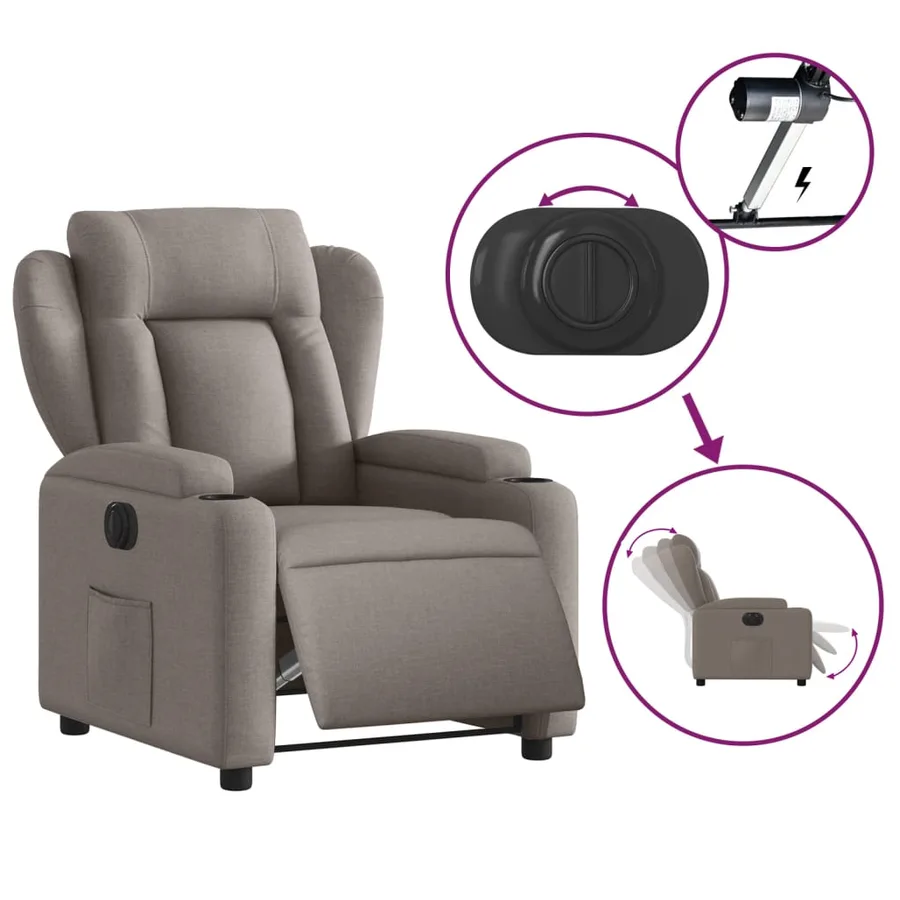 Fauteuil inclinable électrique Taupe Tissu - 6