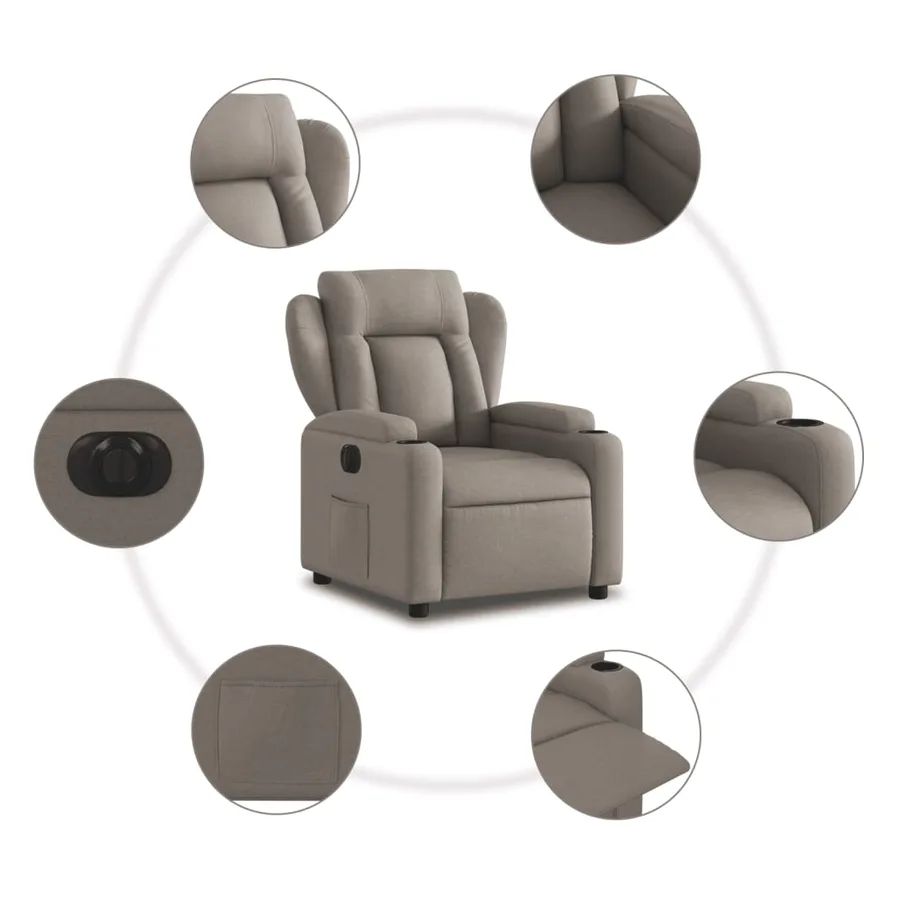 Fauteuil inclinable électrique Taupe Tissu - 8