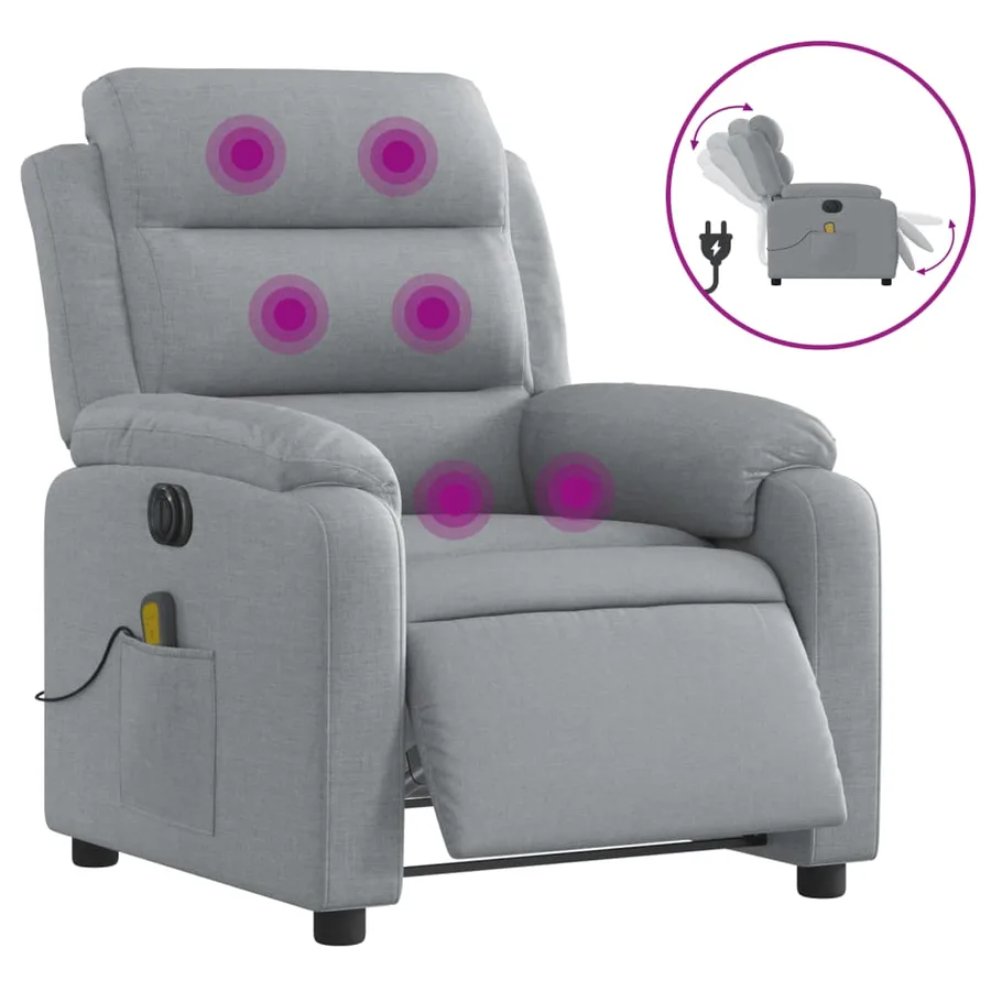 Fauteuil de massage inclinable électrique gris clair tissu - 2