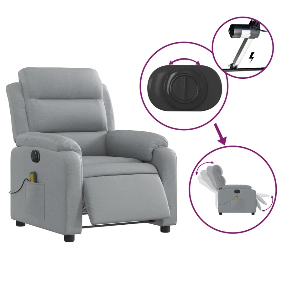 Fauteuil de massage inclinable électrique gris clair tissu - 6