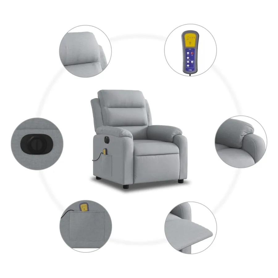 Fauteuil de massage inclinable électrique gris clair tissu - 8
