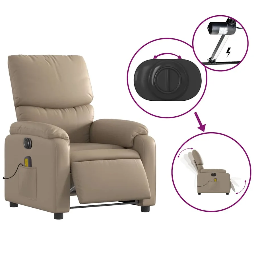Fauteuil de massage inclinable électrique cappuccino similicuir - 6