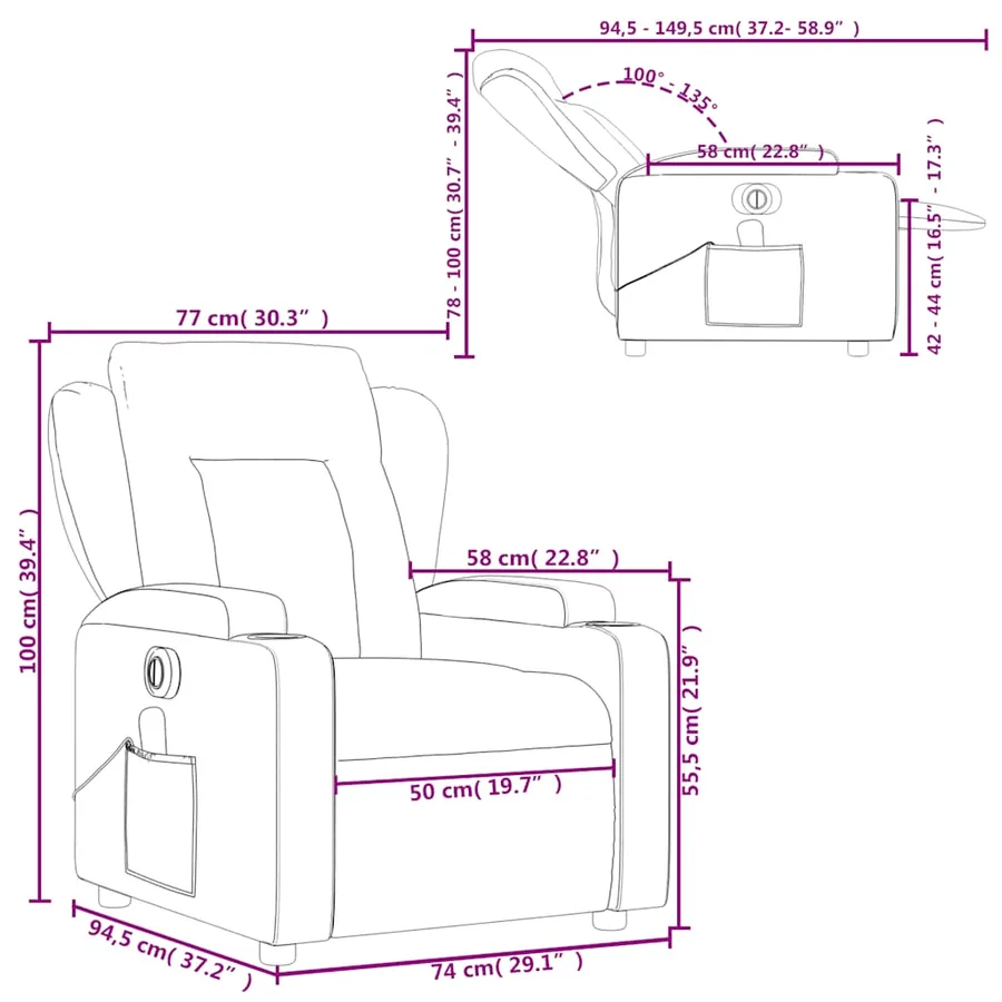 Fauteuil inclinable de massage électrique crème tissu - 16