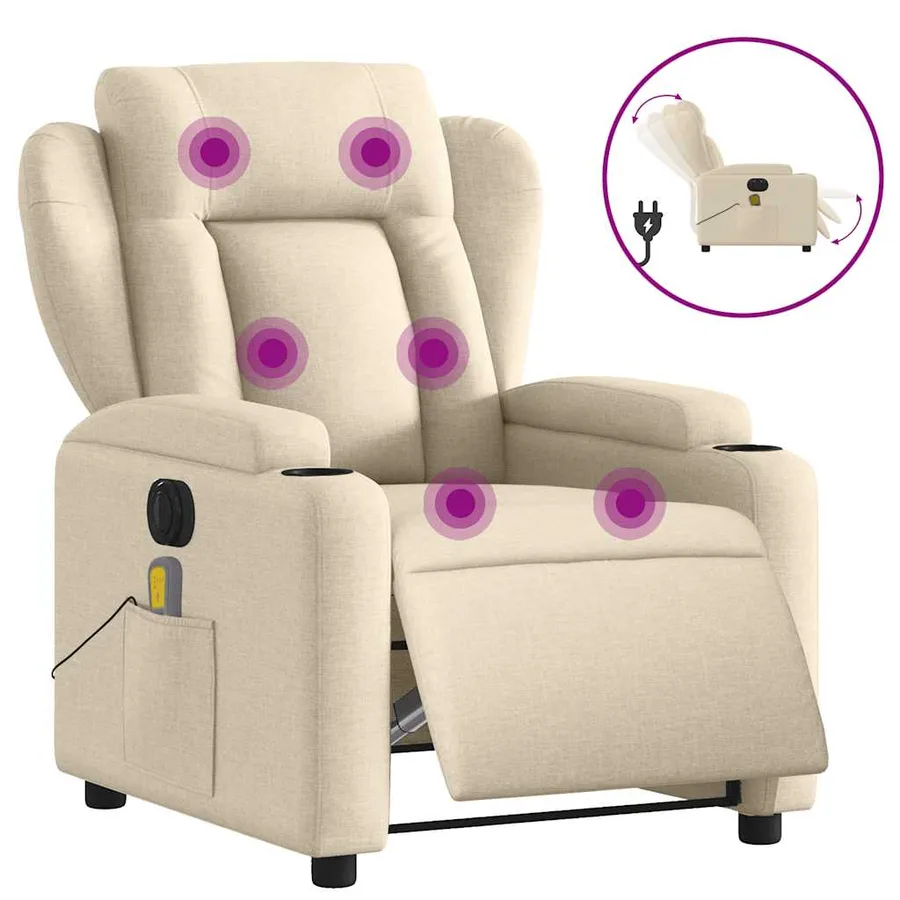 Fauteuil inclinable de massage électrique crème tissu - 2
