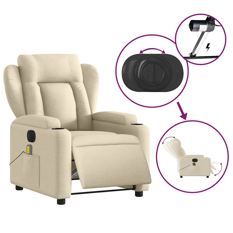Fauteuil inclinable de massage électrique crème tissu - 5