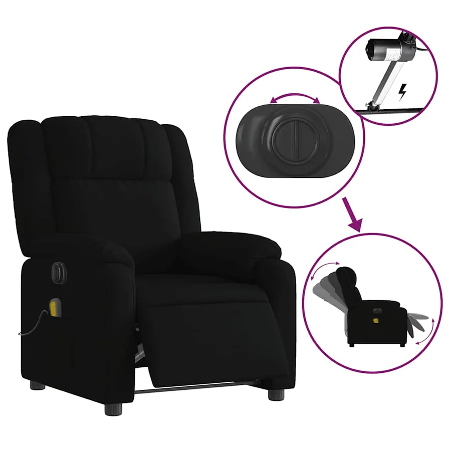 Fauteuil de massage inclinable électrique Noir Tissu - 6