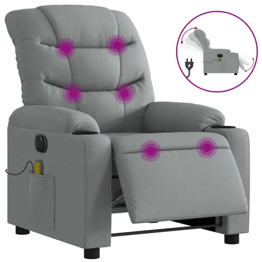 Fauteuil de massage inclinable électrique gris clair tissu - 2