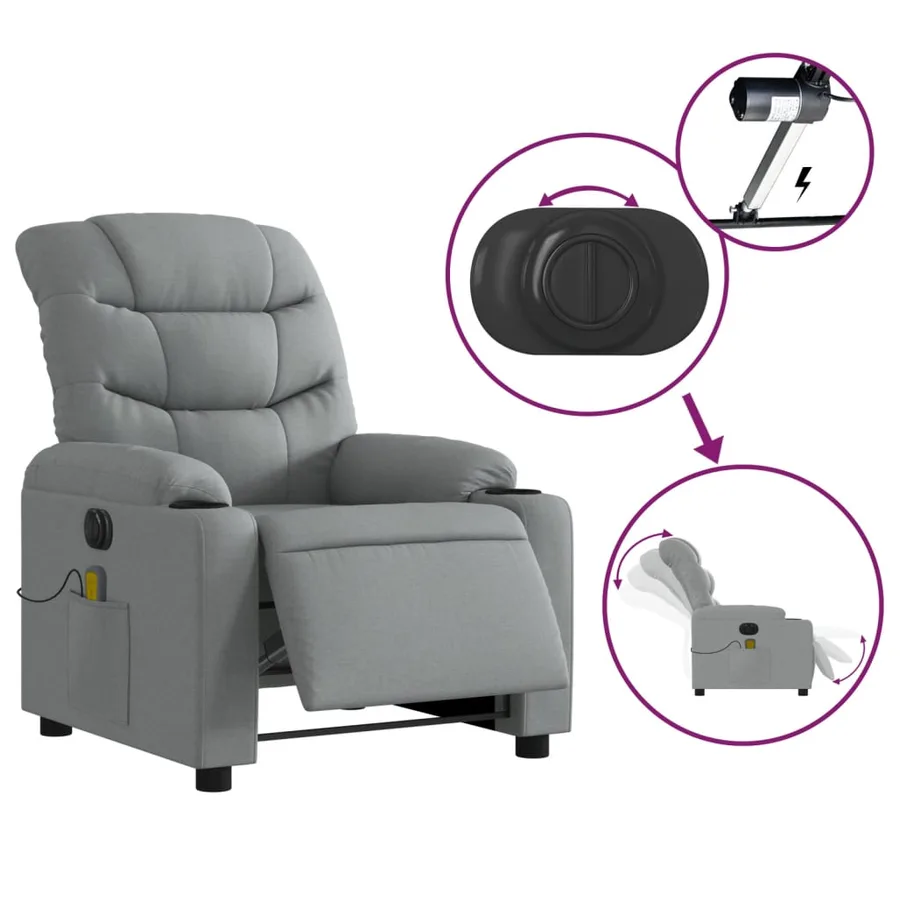 Fauteuil de massage inclinable électrique gris clair tissu - 6