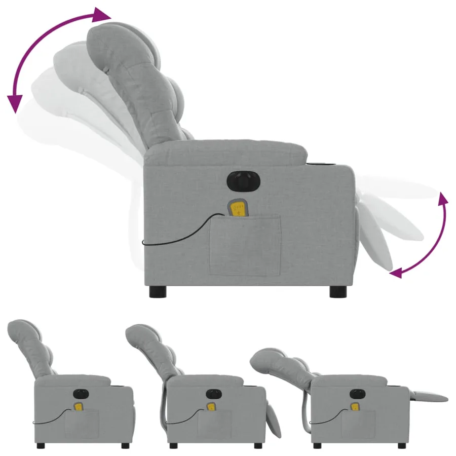 Fauteuil de massage inclinable électrique gris clair tissu - 7