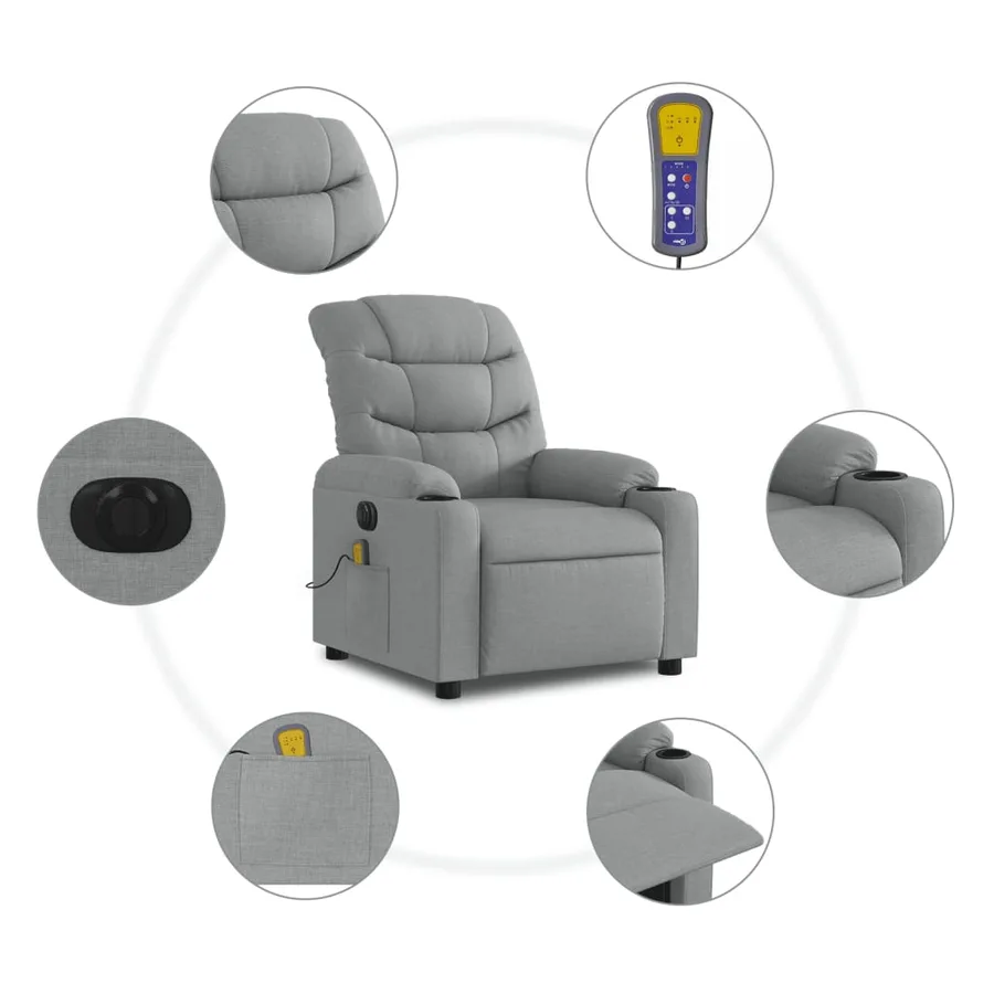 Fauteuil de massage inclinable électrique gris clair tissu - 8