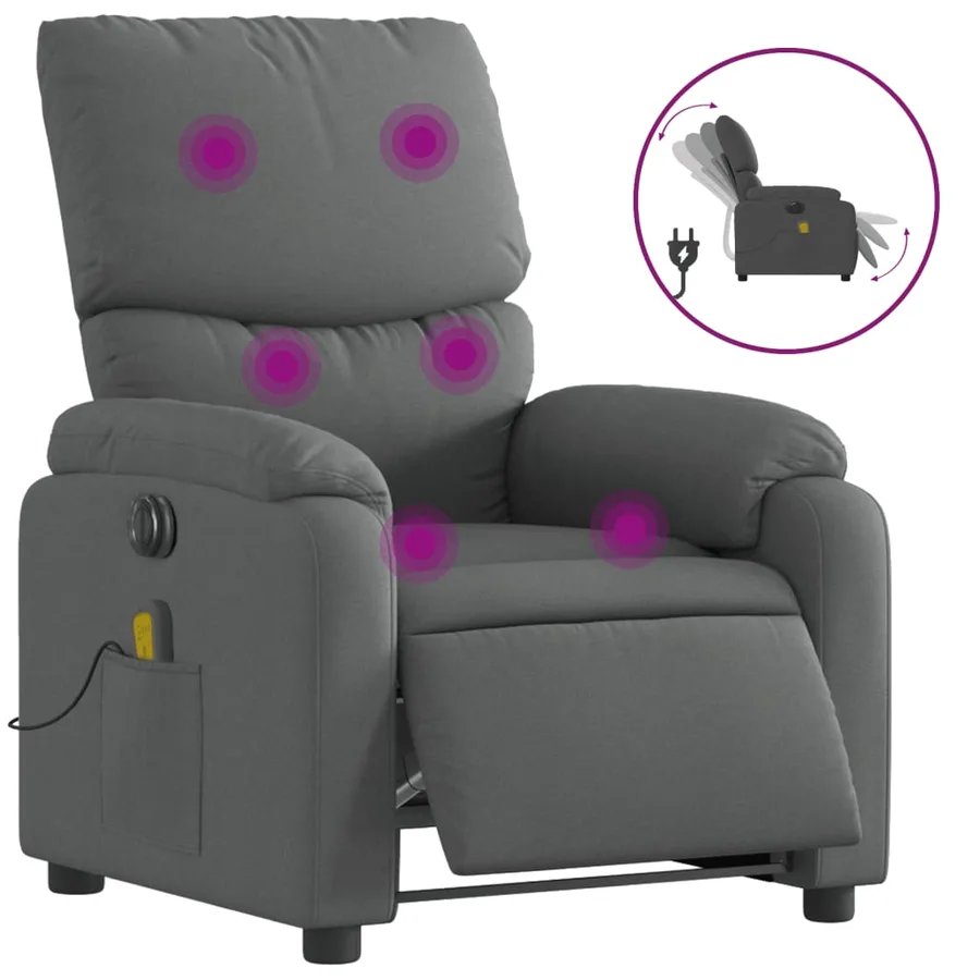 Fauteuil inclinable de massage électrique gris foncé tissu - 2