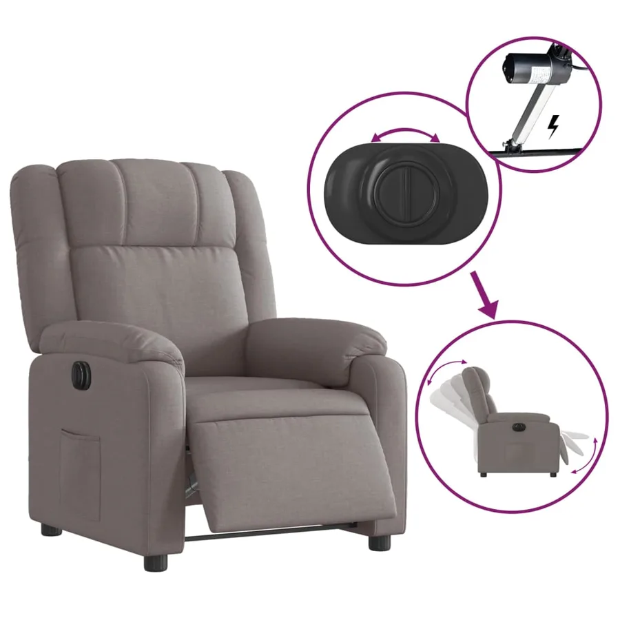 Fauteuil inclinable électrique Taupe Tissu - 6