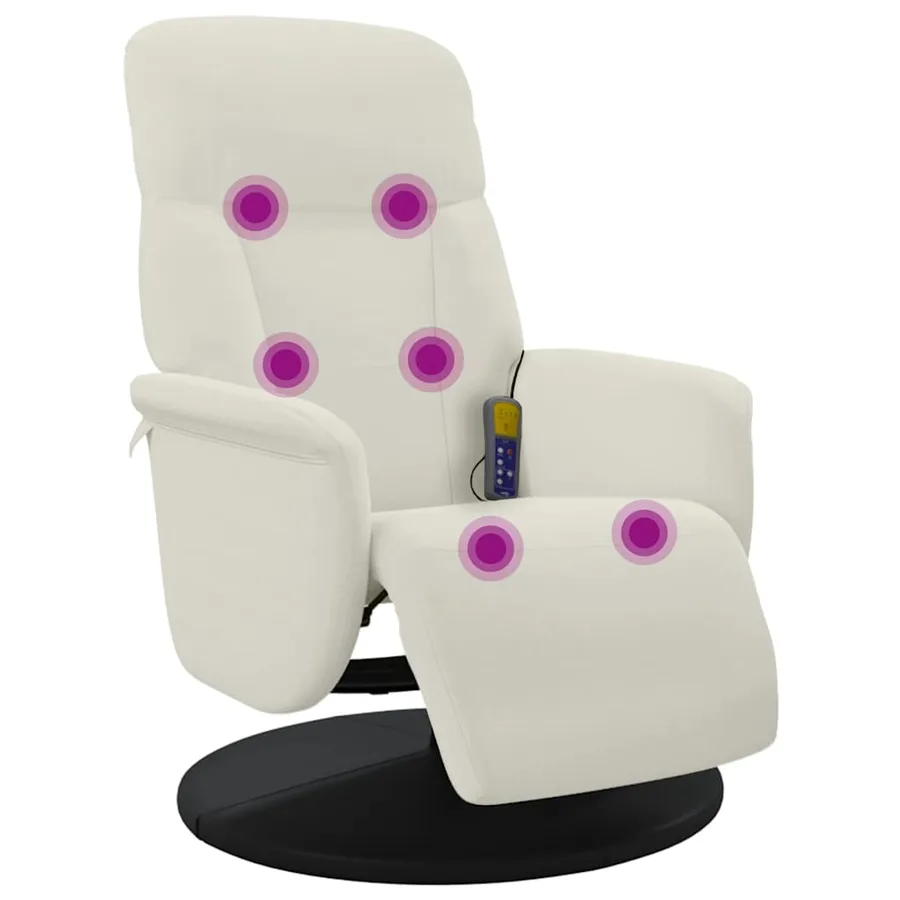 Fauteuil inclinable de massage avec repose-pieds crème velours - 2