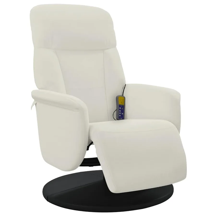 Fauteuil inclinable de massage avec repose-pieds crème velours - 3