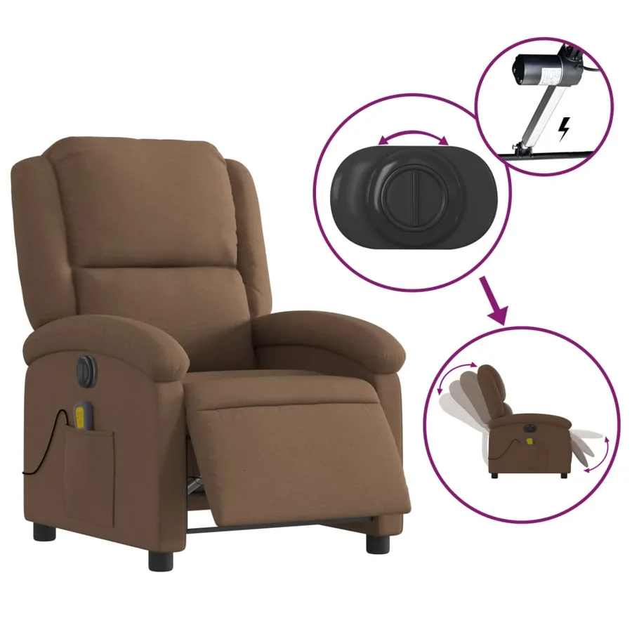 Fauteuil inclinable de massage électrique marron tissu - 6