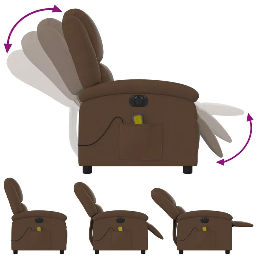 Fauteuil inclinable de massage électrique marron tissu - 7