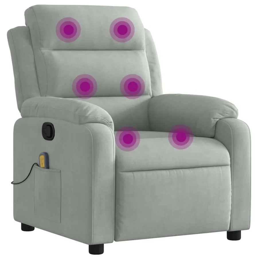 Fauteuil inclinable de massage gris clair velours - 2