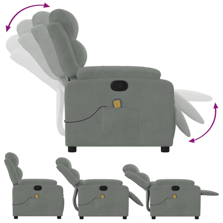 Fauteuil inclinable de massage gris clair velours - 5