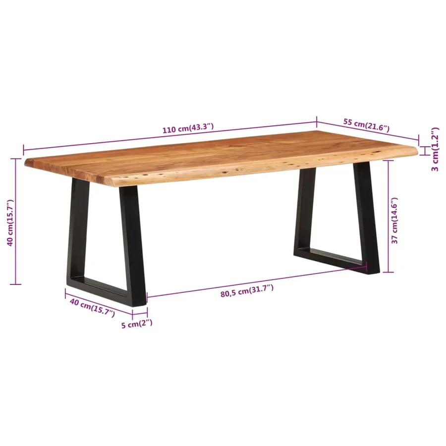 Table basse 110x55x40 cm bois massif d'acacia - 8