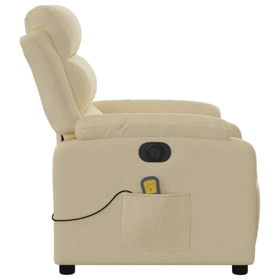 Fauteuil inclinable de massage électrique crème tissu - 10