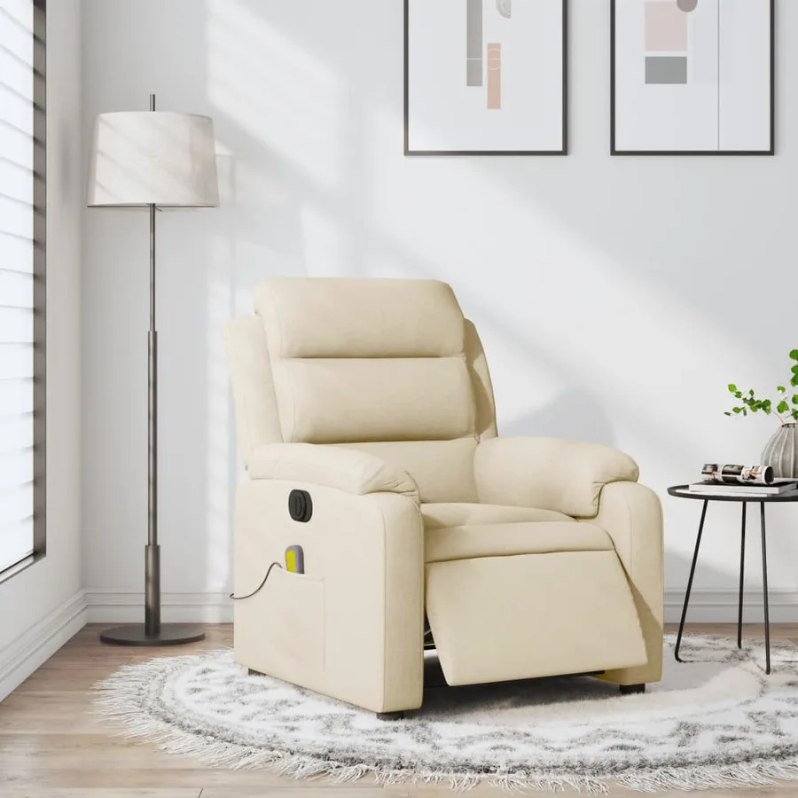 Fauteuil inclinable de massage électrique crème tissu - 16