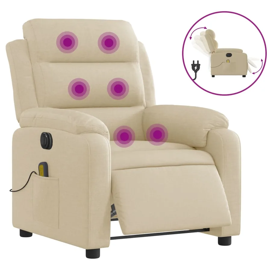 Fauteuil inclinable de massage électrique crème tissu - 2