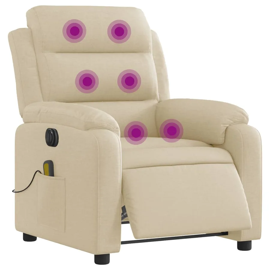 Fauteuil inclinable de massage électrique crème tissu - 3