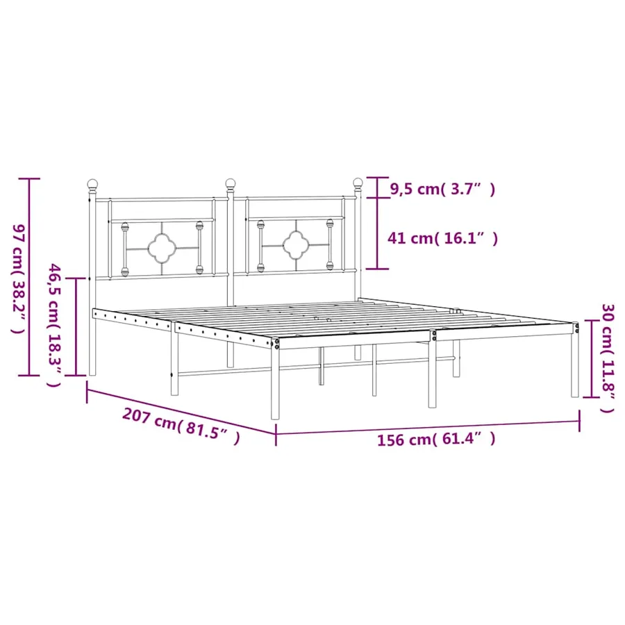 Cadre de lit métal sans matelas et tête de lit blanc 150x200 cm - 12